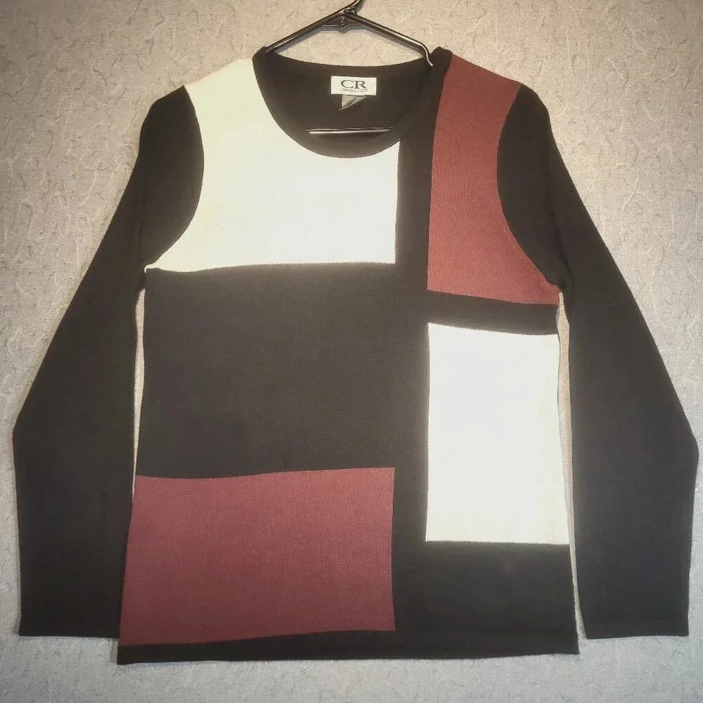 Women's  Carroll Reed Black/White/Red Long Sleeve Sweater Size Small